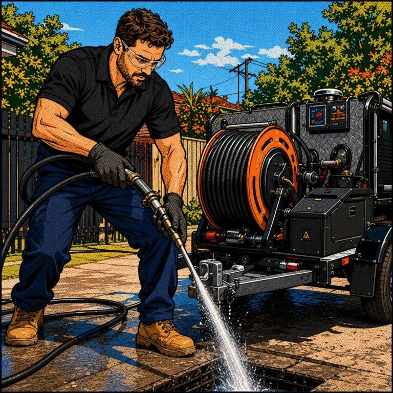 High-pressure jetting clearing a blocked drain