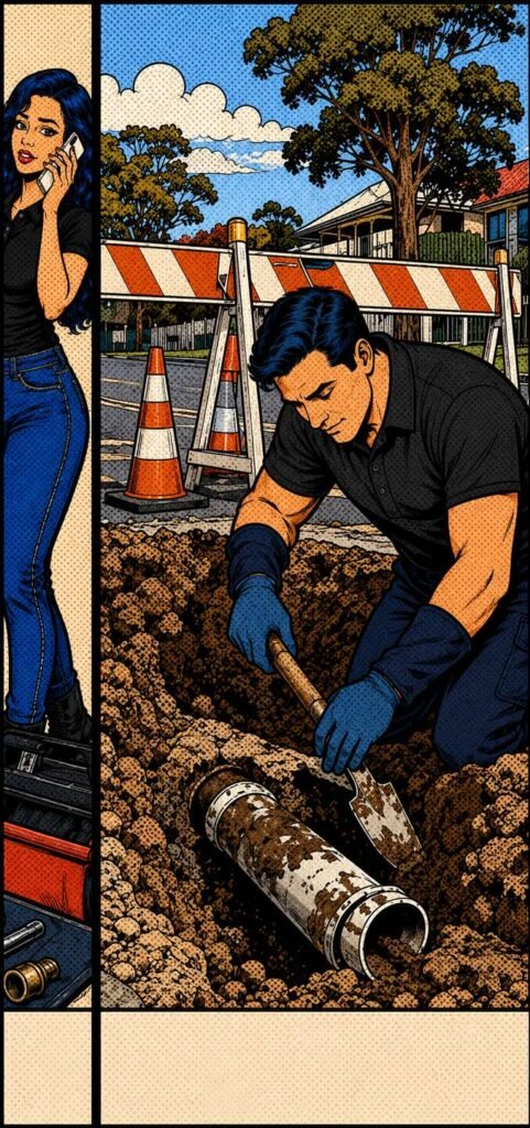Burst pipe being repaired by a Jumpstart plumber