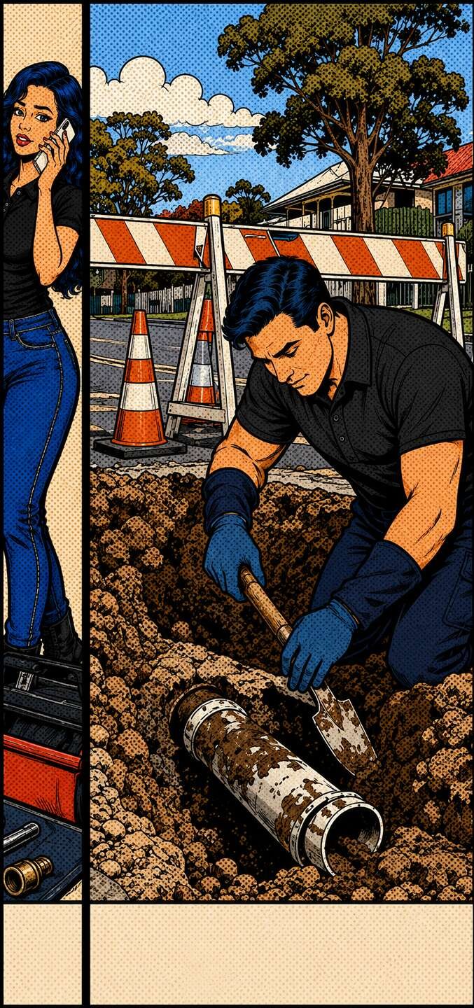 Burst pipe being repaired by a Jumpstart plumber