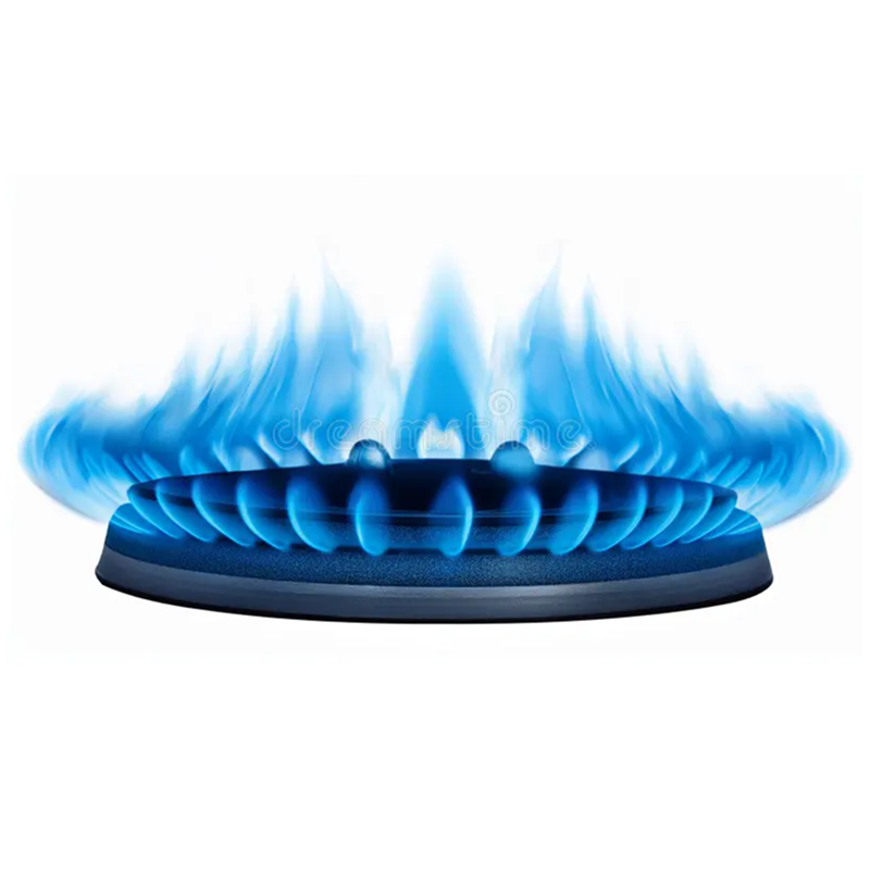 Gas flames on a cooktop burner